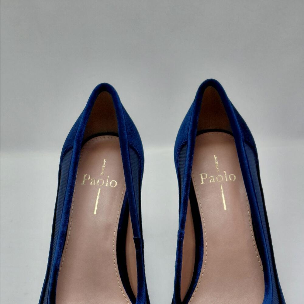 Linea Paolo Pumps Sz 7.5 Navy Velvet Pointed Toe Chic Dress Heels Wedding Party - Picture 7 of 12